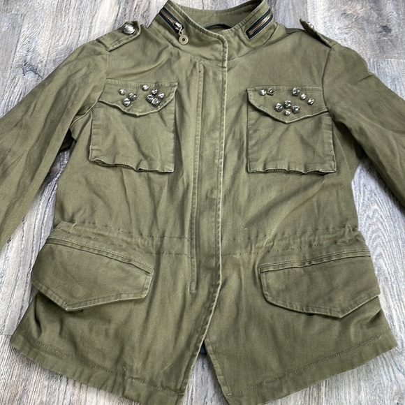 Celebrity Pink Olive Green Utility Jacket with Rhinestone Pockets, size medium - Picture 7 of 14